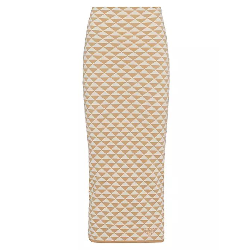 Pra*a women\''s jacquard cotton knit skirt in beige