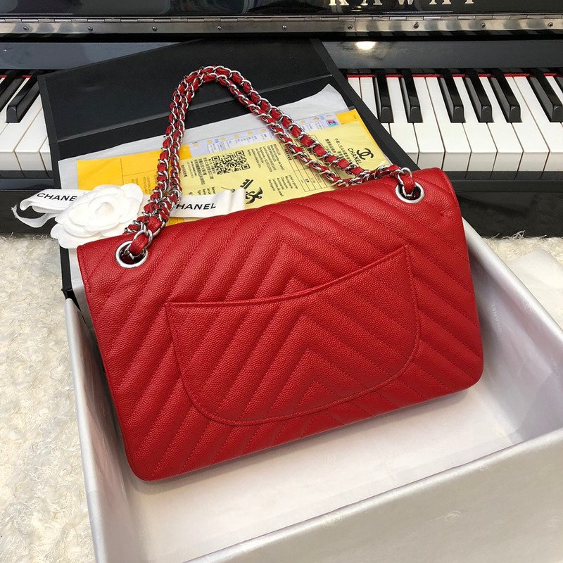 Ch*el small double flap chevron shoulder bag red