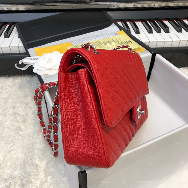 Ch*el small double flap chevron shoulder bag red