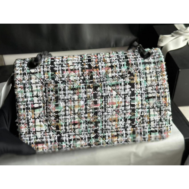 Ch*el double flap tweed shoulder bag multi color