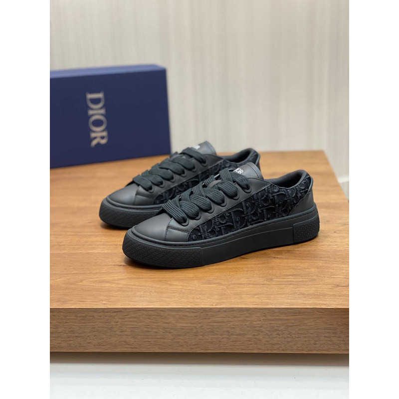 D*or b33 sneakers calfskin and three-dimensional embroidered oblique print black