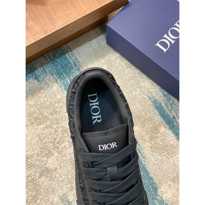 D*or b33 sneakers calfskin and three-dimensional embroidered oblique print black