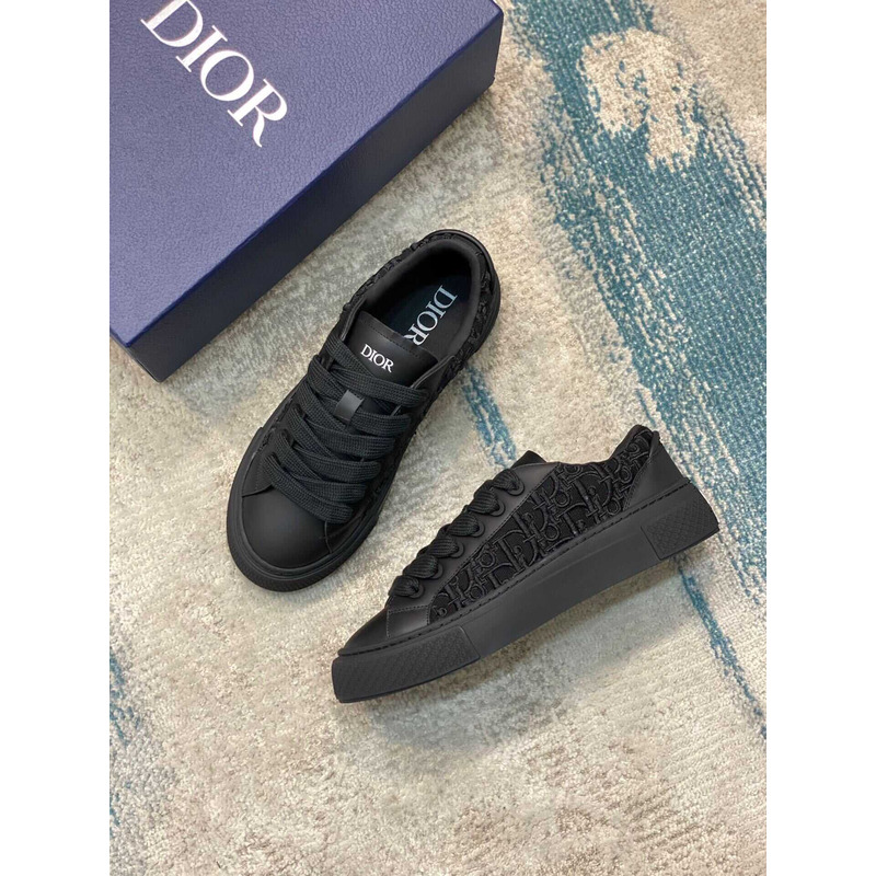 D*or b33 sneakers calfskin and three-dimensional embroidered oblique print black