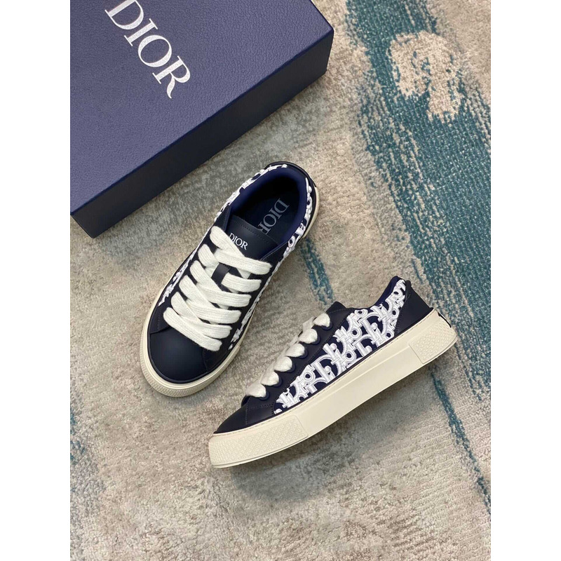 D*or b33 sneakers calfskin and three-dimensional embroidered oblique print navy blue