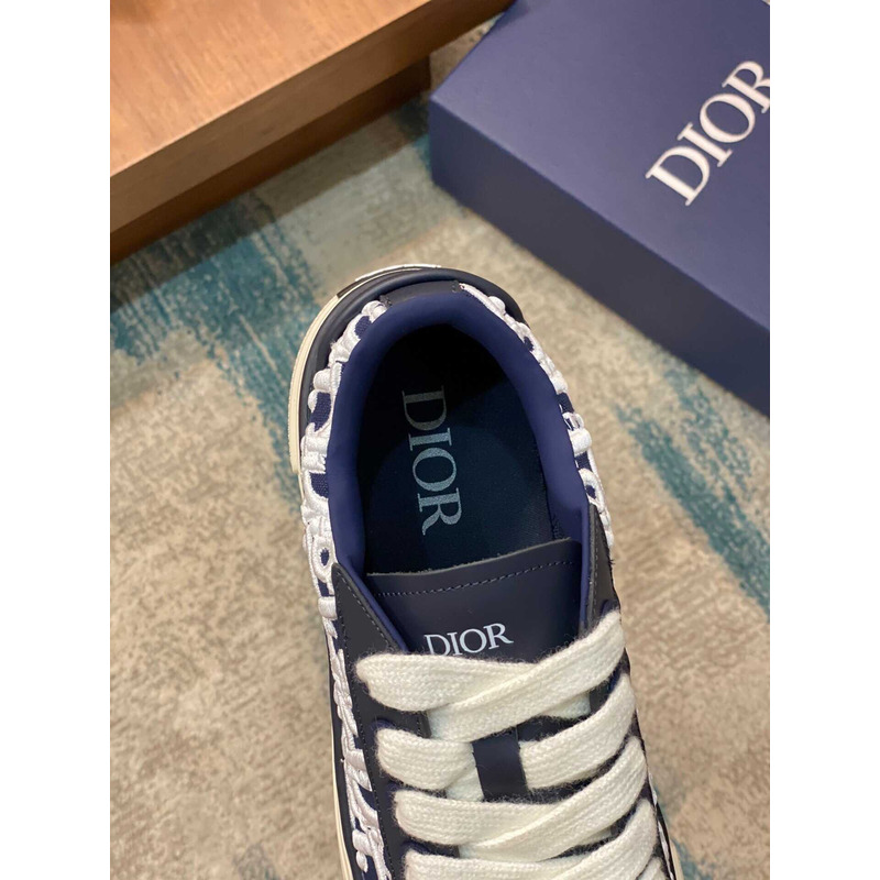 D*or b33 sneakers calfskin and three-dimensional embroidered oblique print navy blue