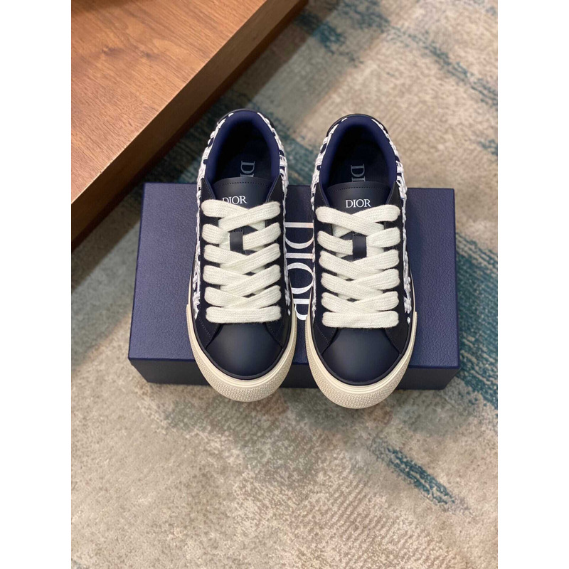 D*or b33 sneakers calfskin and three-dimensional embroidered oblique print navy blue