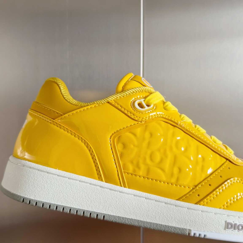 D*or b27 low-top sneakers patent cowhide oblique gravity print-effect leather yellow