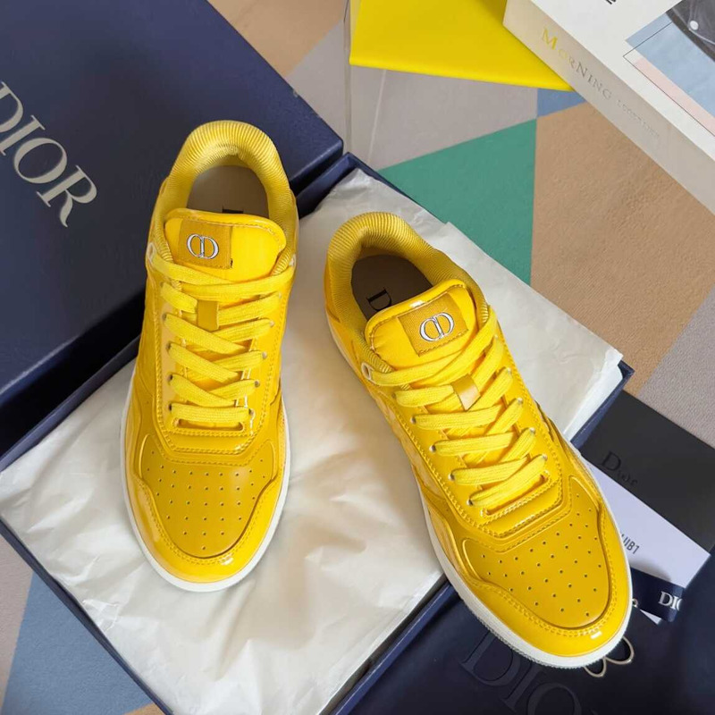 D*or b27 low-top sneakers patent cowhide oblique gravity print-effect leather yellow