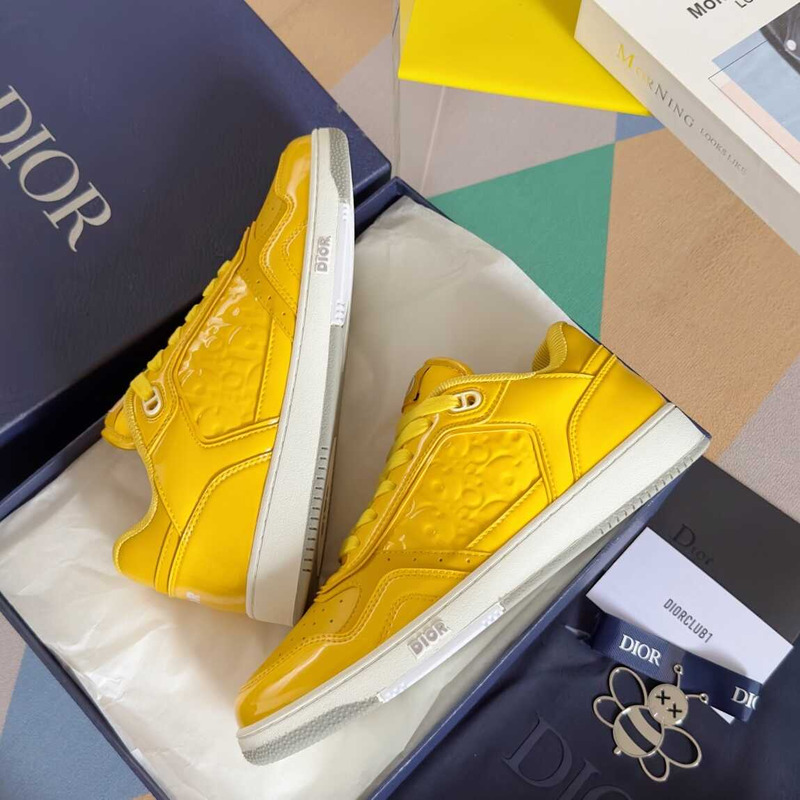 D*or b27 low-top sneakers patent cowhide oblique gravity print-effect leather yellow