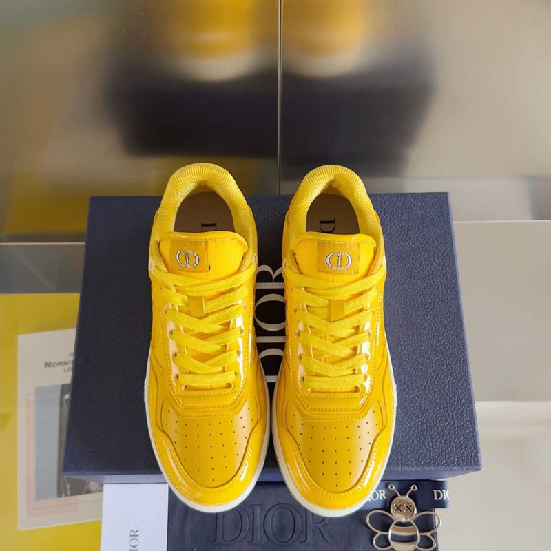 D*or b27 low-top sneakers patent cowhide oblique gravity print-effect leather yellow