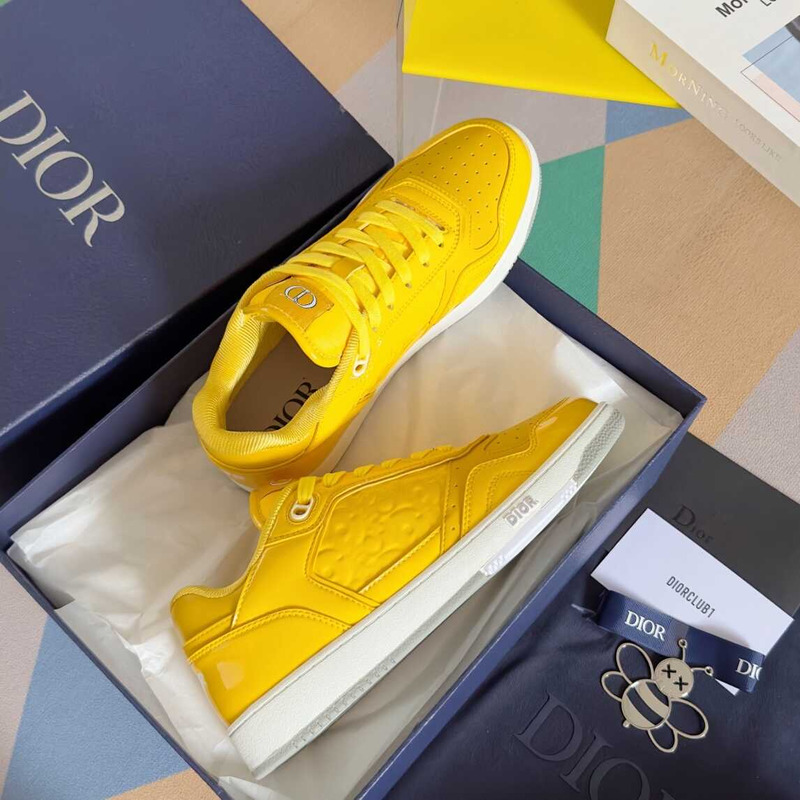 D*or b27 low-top sneakers patent cowhide oblique gravity print-effect leather yellow