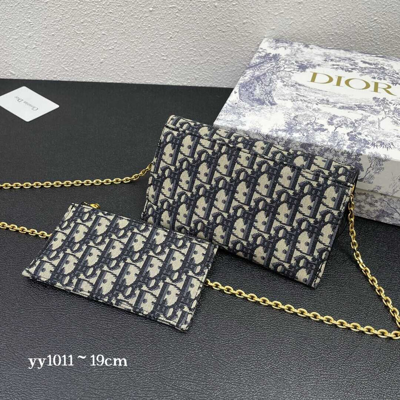 D*or  long waddle wallet with chain blue D*or oblique jacquard