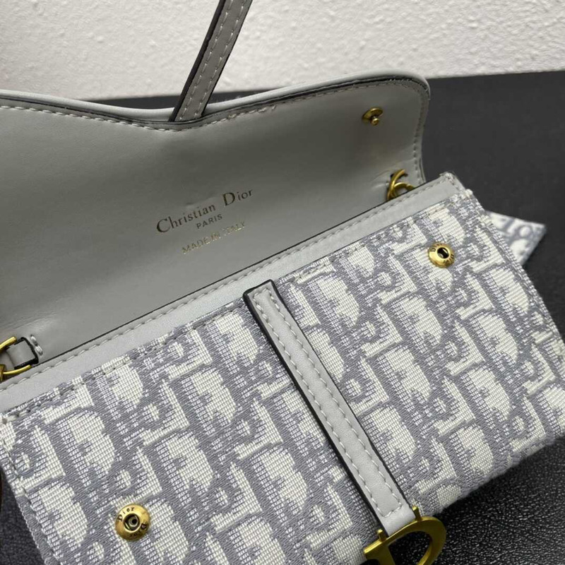 D*or long saddle wallet with chain gray D*or oblique jacquard