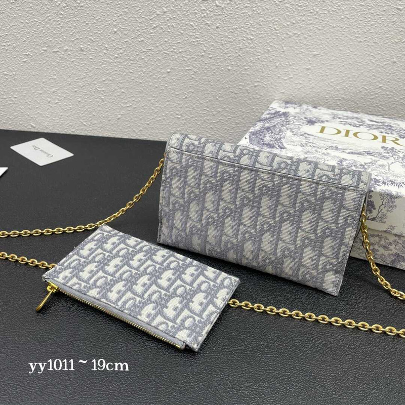 D*or long saddle wallet with chain gray D*or oblique jacquard