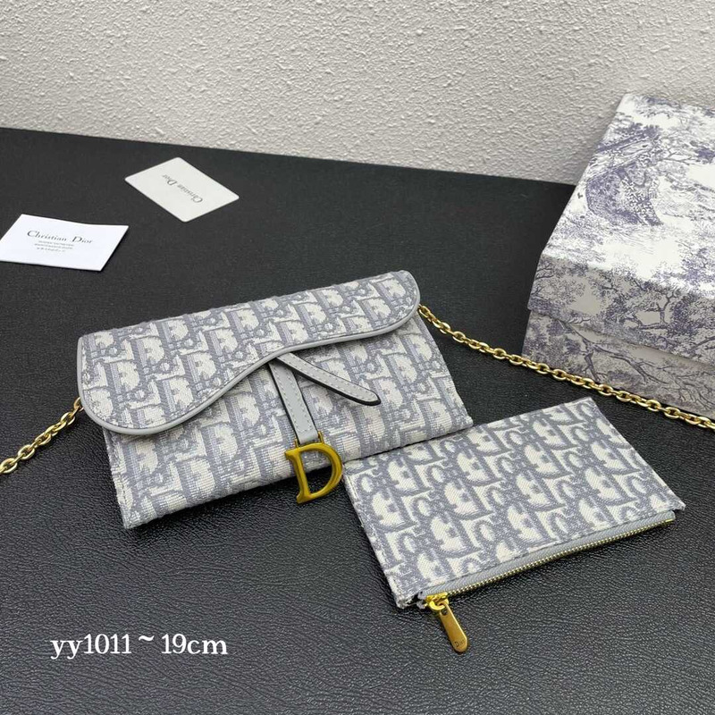 D*or long saddle wallet with chain gray D*or oblique jacquard