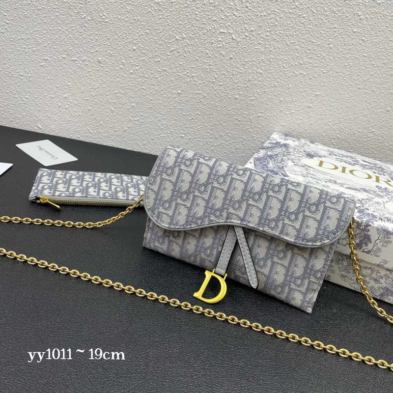 D*or long saddle wallet with chain gray D*or oblique jacquard