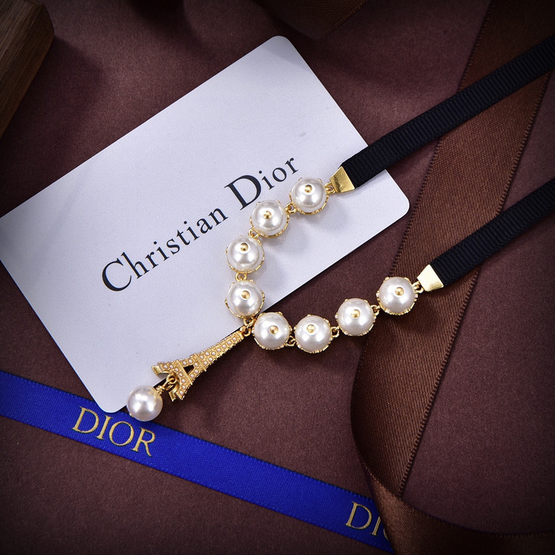 D*or plan de paris choker gold-finish metal with black grosgrain and white resin pearls