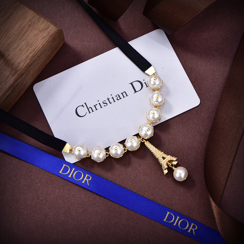 D*or plan de paris choker gold-finish metal with black grosgrain and white resin pearls