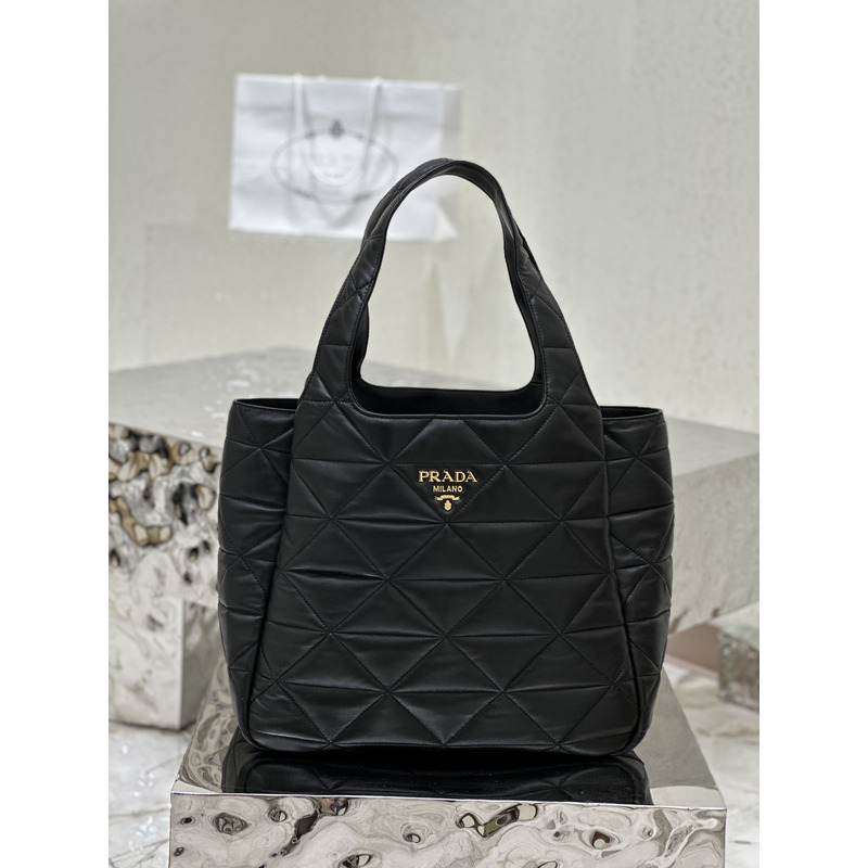 Pra*a nappa quilted medium tote black