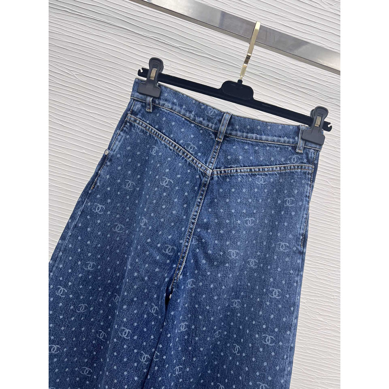 Ch*el cotton printed embroidered jeans blue