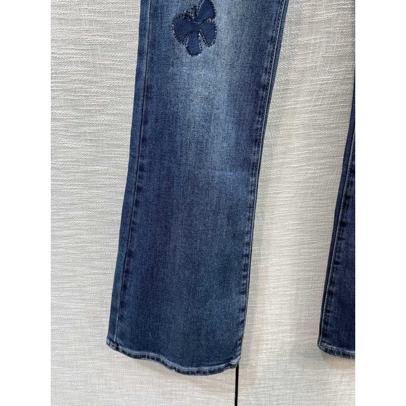 Ch*el cotton embroidered logo jeans blue