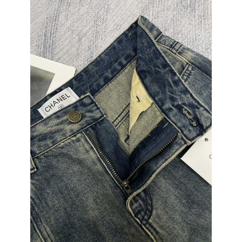 Ch*el plain cotton jeans dark blue