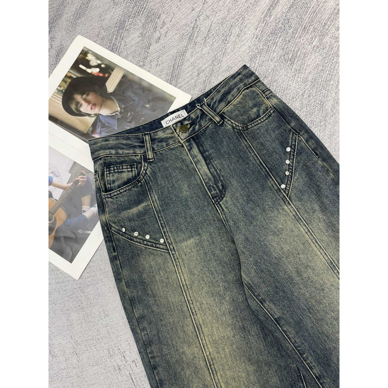 Ch*el plain cotton jeans dark blue