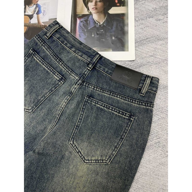 Ch*el plain cotton jeans dark blue