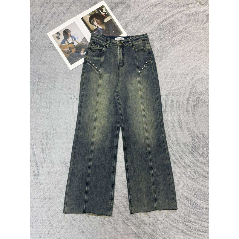 Ch*el plain cotton jeans dark blue