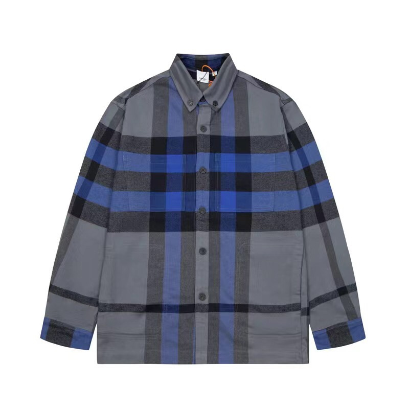 B**rry vintage check stretch cotton shirt blue grey