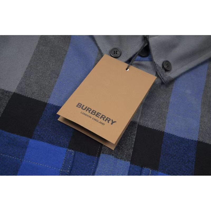 B**rry vintage check stretch cotton shirt blue grey