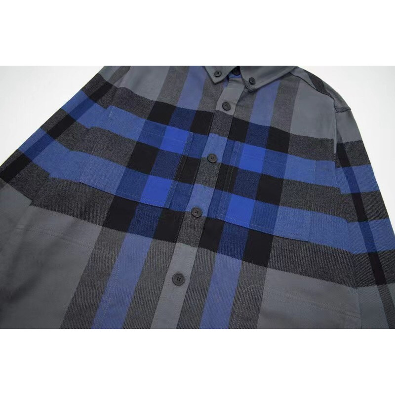 B**rry vintage check stretch cotton shirt blue grey