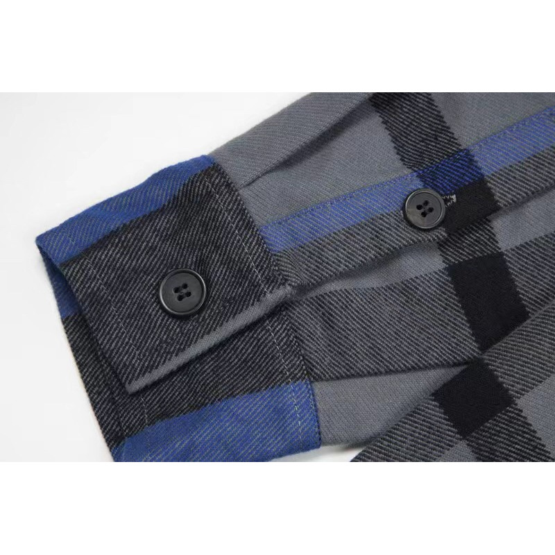 B**rry vintage check stretch cotton shirt blue grey