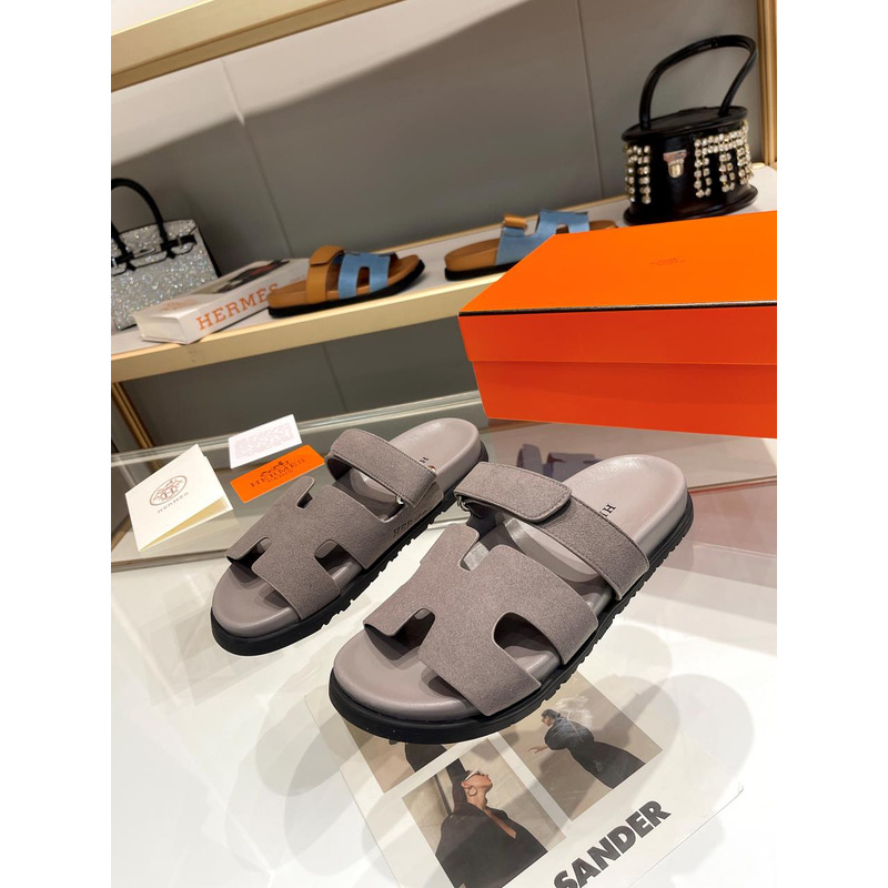 H**mes chypre leather sandal grey