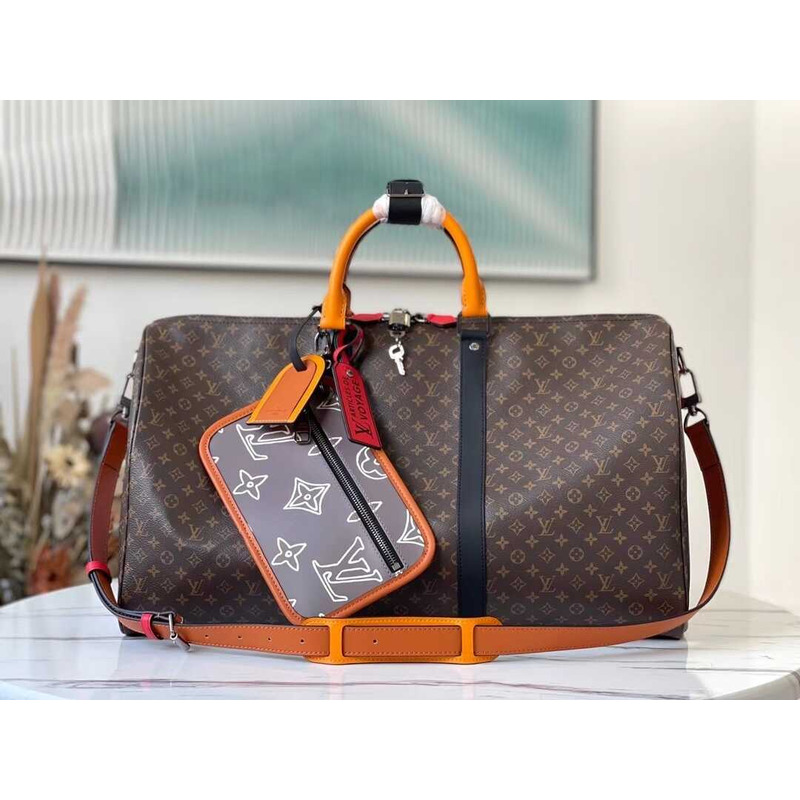 l**is V*t*nkeepall bandoulière 50 embossed taurillon monogram cowhide leather bag brown