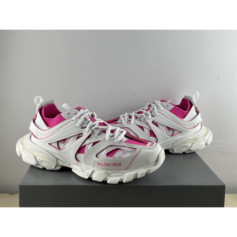 Ba*len*cia*ga track sock lace-up sneakers pink and white