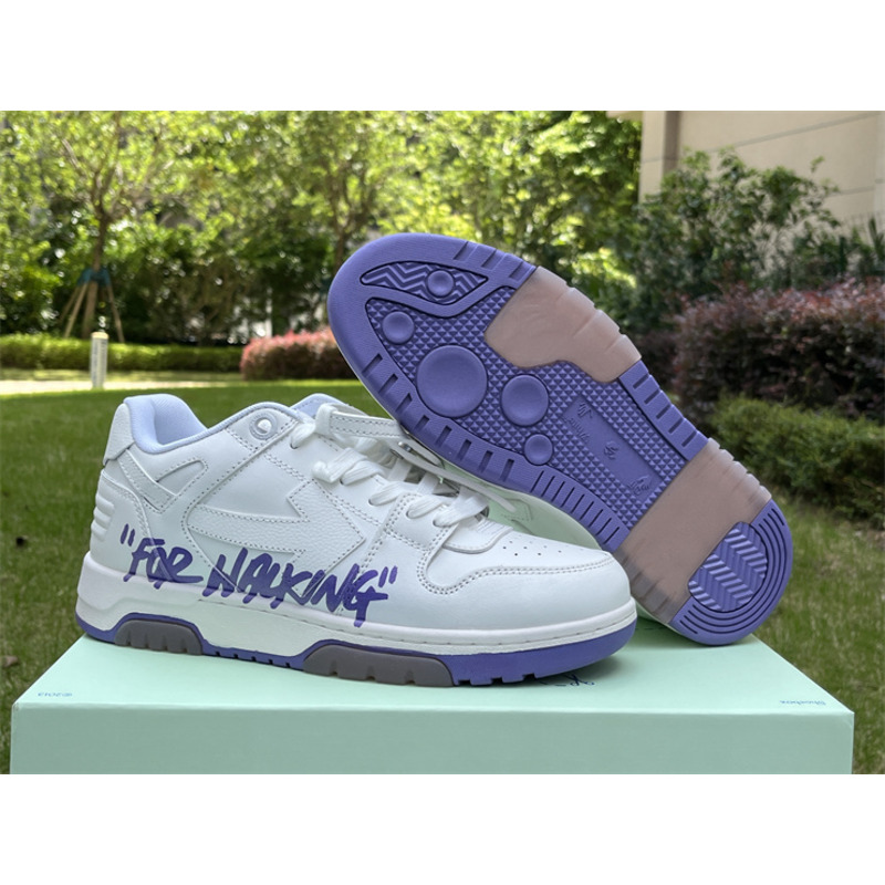 Off White Out of Office \"For Walking\" Low Tops Sneaker White And Purple