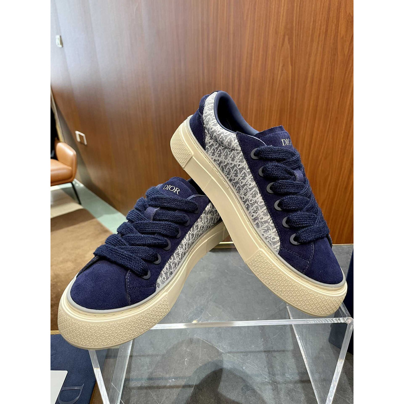 ch**an b33 sneaker navy blue D*or oblique jacquard and suede