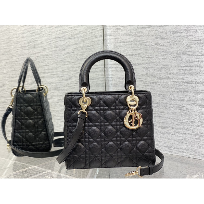 D*or medium lady D*or bag cannage pattern black