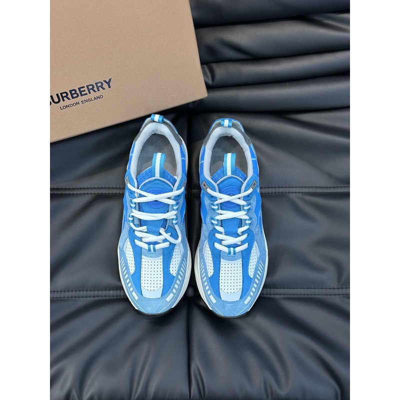 B**rry leather and suede logo print check sneaker blue