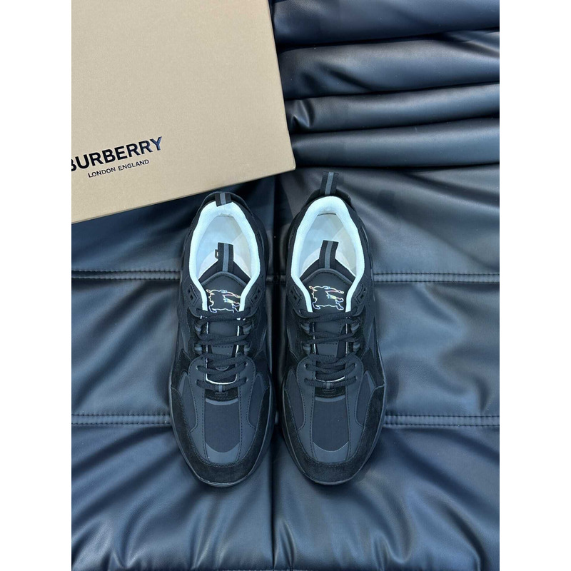 B**rry leather and suede logo print check sneaker black