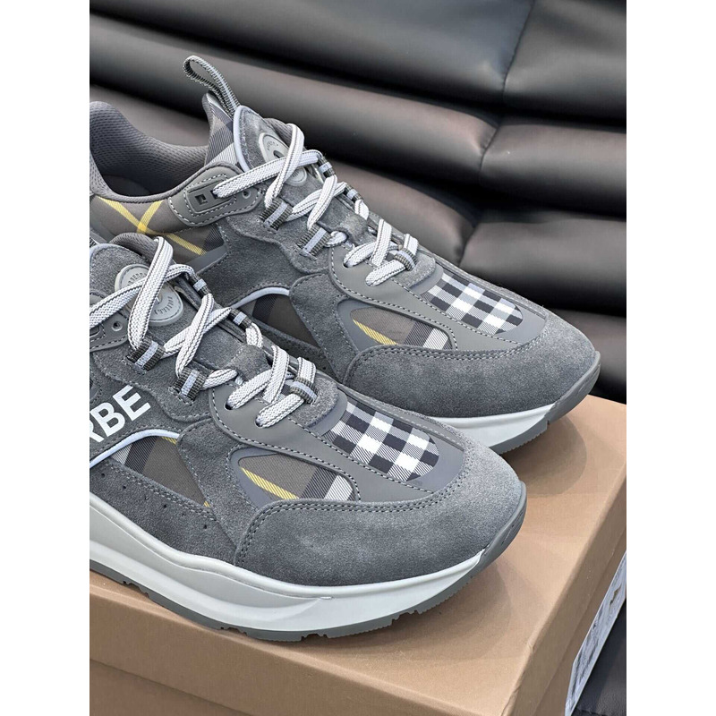 B**rry leather and suede logo print check sneaker grey