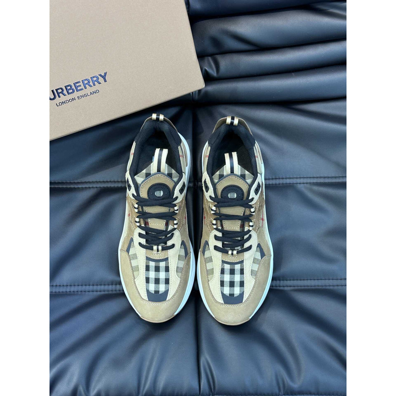 B**rry leather and suede logo print check sneaker brown