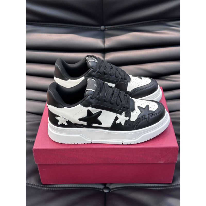 Valentino Colorblock Letter Graphic Lace-up Front Sneaker White And Balck