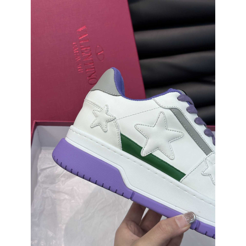 Valentino Colorblock Letter Graphic Lace-up Front Sneaker White And Purple