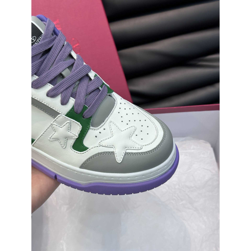 Valentino Colorblock Letter Graphic Lace-up Front Sneaker White And Purple