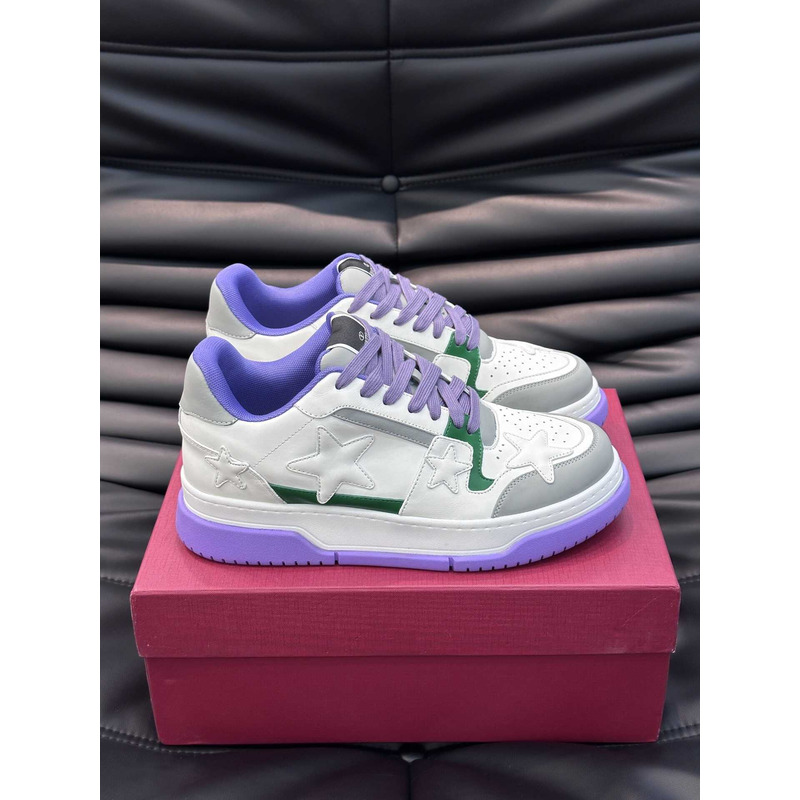 Valentino Colorblock Letter Graphic Lace-up Front Sneaker White And Purple