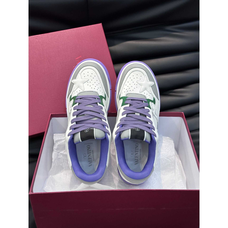 Valentino Colorblock Letter Graphic Lace-up Front Sneaker White And Purple