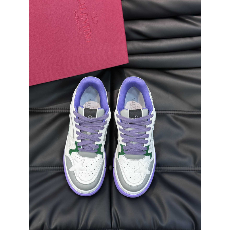 Valentino Colorblock Letter Graphic Lace-up Front Sneaker White And Purple