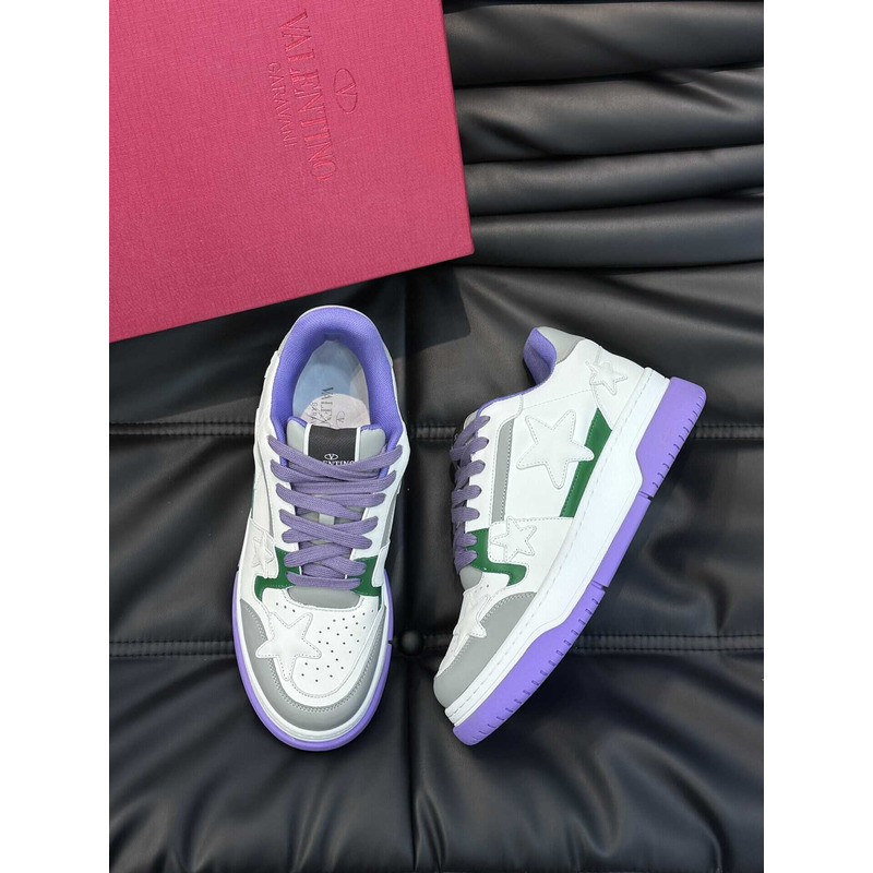 Valentino Colorblock Letter Graphic Lace-up Front Sneaker White And Purple